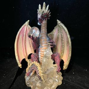 Summit Collection Brown Dragon on Clear Crystal Castle Tan Pink Glittered Wings